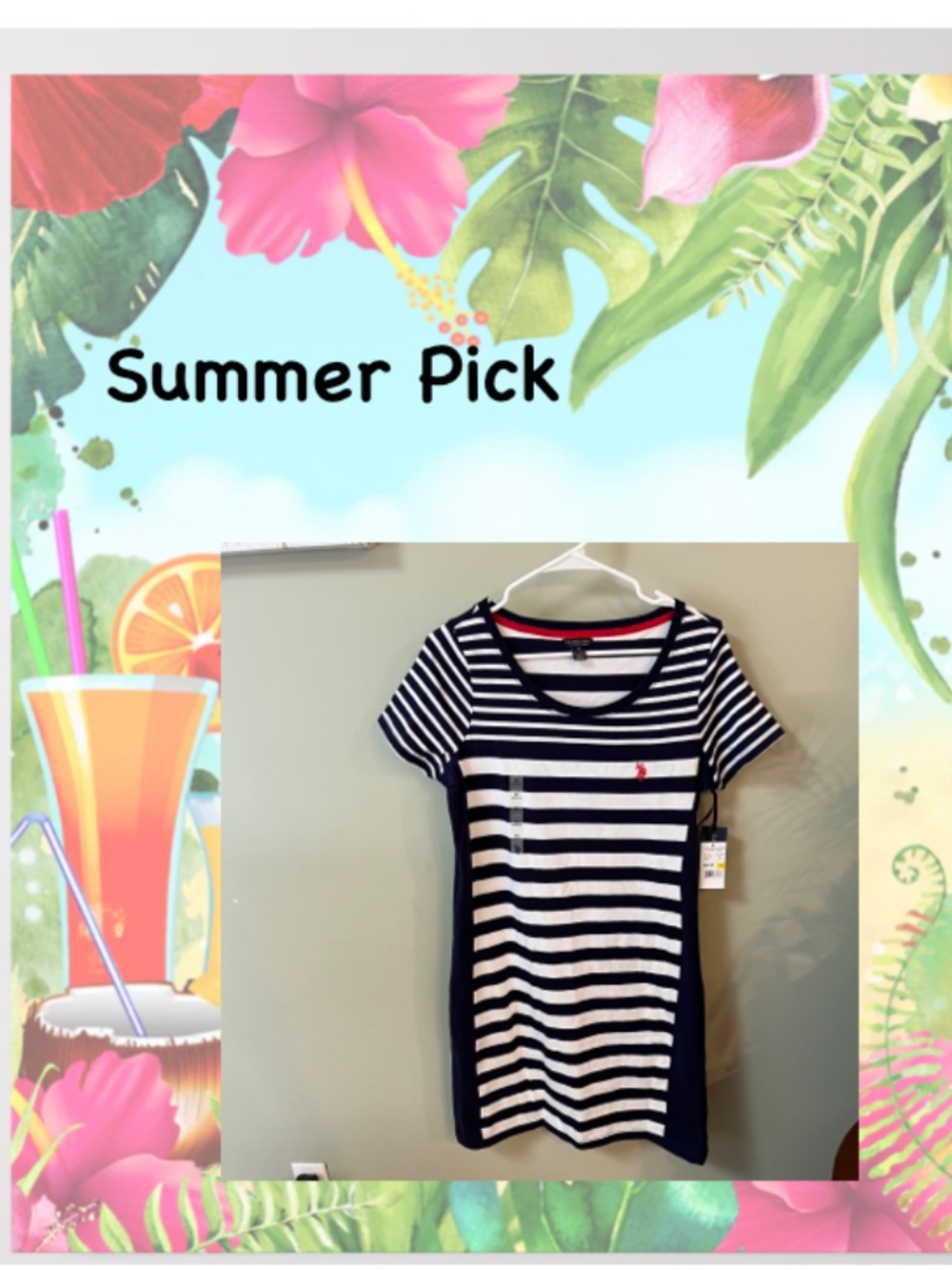 NWT/U.S. Polo Assn. Color Block Tee Shirt Dress/Navy Blue & White/Medium